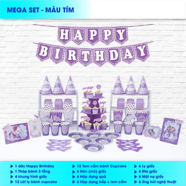 Set MEGA trang trí sinh nhật có 6 màu