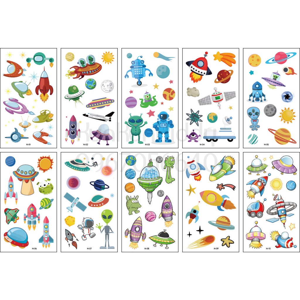 Hình xăm tatoo sticker KHÔNG GIAN VŨ TRỤ dán chống thấm nước cho bé sáng tạo vui chơi an toàn