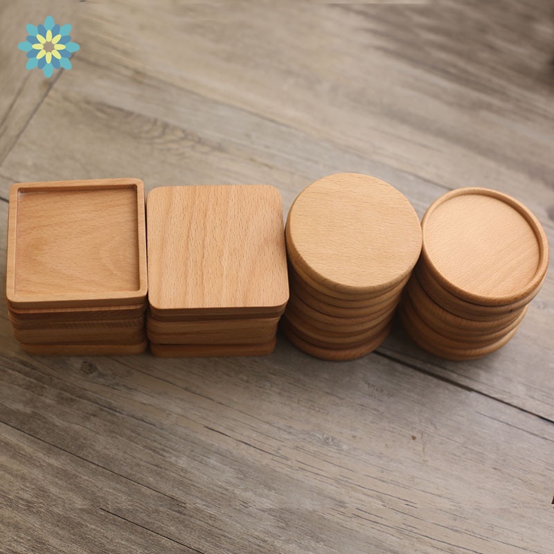 Giá đỡ cốc trà bằng gỗ sồi cách nhiệt hình tròn vuông sáng tạo