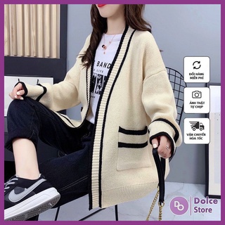 Áo cadigan len nữ dày thiết kế viền đen trắng Ulzzang Hàn Quốc DOCLE L10