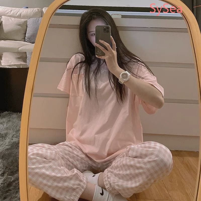Bộ Đồ Ngủ Sọc Ca Rô Thời Trang Mùa Hè Hàn Quốc Cho Nữ