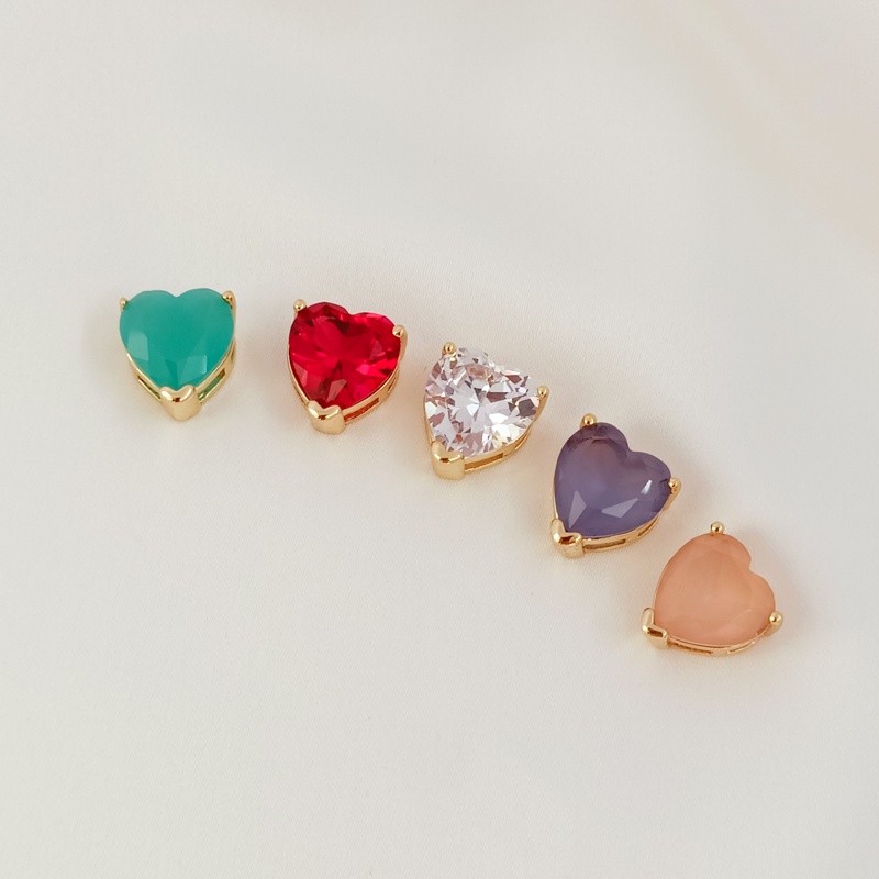 Phụ Kiện Hạt Làm Vòng Tay/Dây Chuyền Hình Trái Tim Rỗng Bằng Đồng Zircon 14K DIY