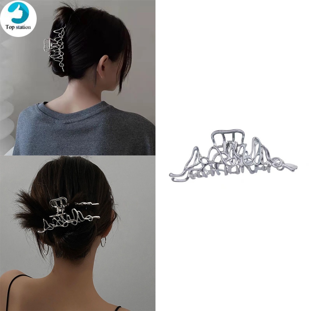 Kẹp tóc bằng kim loại màu bạc thiết kế hình tia chớp độc đáo thời trang cá tính cho nữ