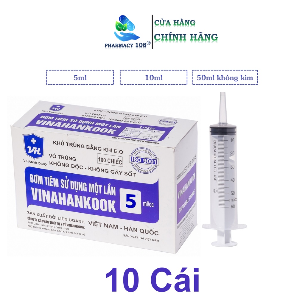 Bơm tiêm vô trùng Vinahankook liên doanh Hàn Quốc các cỡ 10 cái