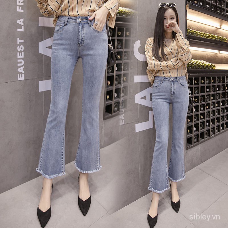 Quần jeans lửng cạp cao phong cách Hàn Quốc thời trang mùa thu mới cho nữ 150cm