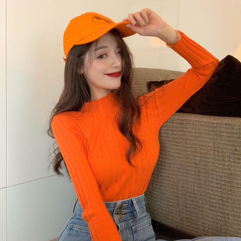 Áo Sweater Dệt Kim Cổ Lọ Phong Cách Hàn Quốc Cho Nữ