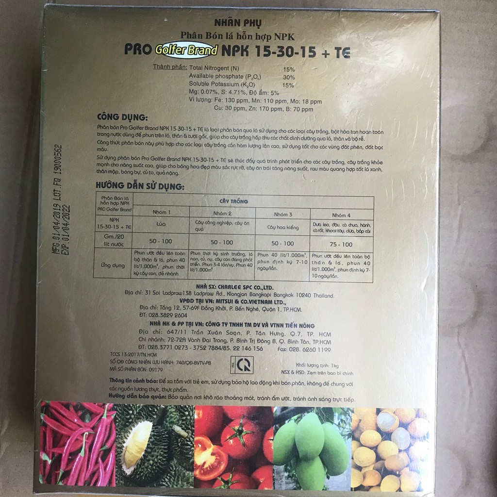 Phân Bón lá 15 30 15 TE NPK  Dưỡng Cây Xanh Lá nhập khẩu Thái Lan túi 1kg