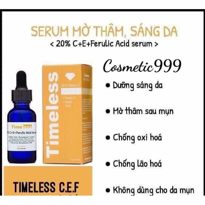 Auth 100% serum dưỡng trắng timeless 20% vitamin c + ferulic acid serum hàng usa -cosmetic999