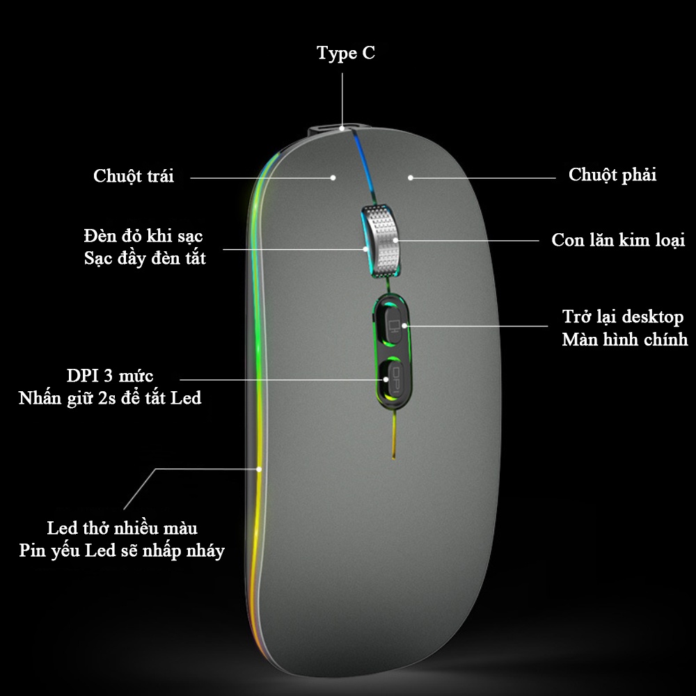 Chuột Không Dây M103 Kết Hợp Bluetooth, Sử Dụng Pin Sạc Thích Hợp Mọi Hệ Điều Hành