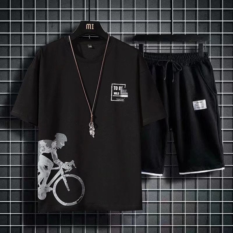 Bộ Đồ Thể Thao Áo Thun Cổ Thuyền Dáng Rộng In Họa Tiết Thời Trang Mùa Hè Hàn Quốc Cho Nam Cỡ M-3XL
