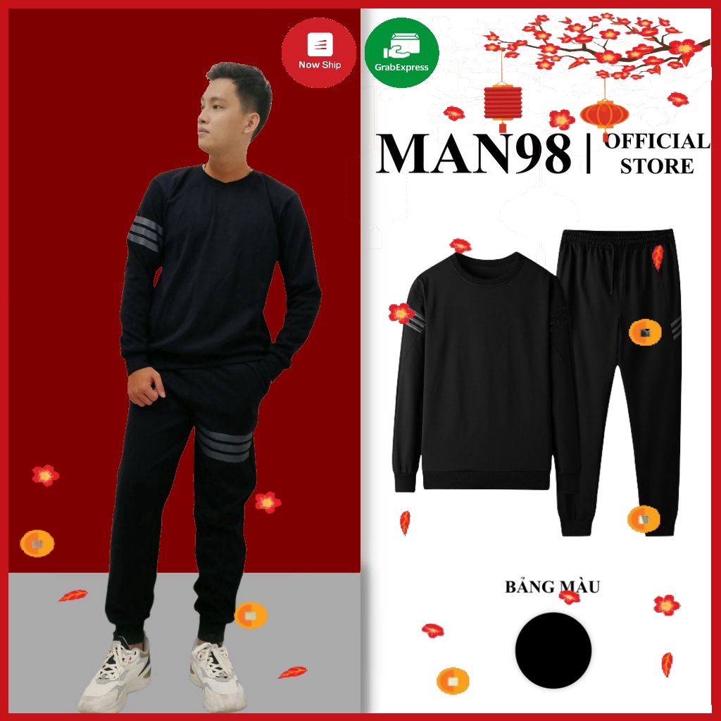 Đồ bộ nam, bộ nỉ nam dài tay, bộ thể thao nam thu đông kẻ cánh tay 3 vạch cao cấp MS16