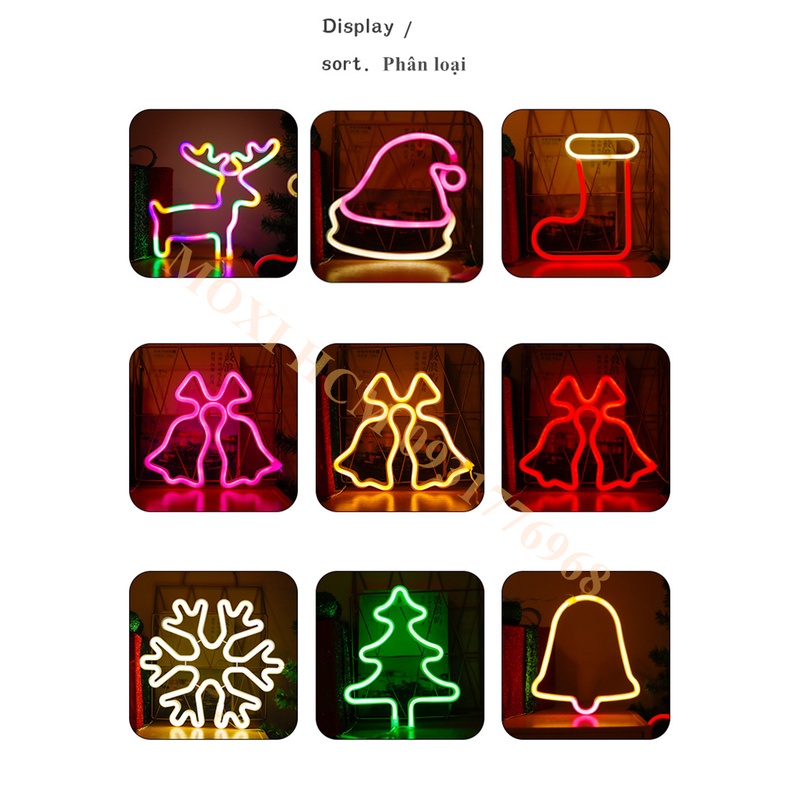 【TẶNG MÓC TREO 】Đèn LED chữ NEON nhiều mẫu NOEL GIÁNG SINH trang trí DECOR phòng ngủ , quán có hộp PIN + USB  MOXI.