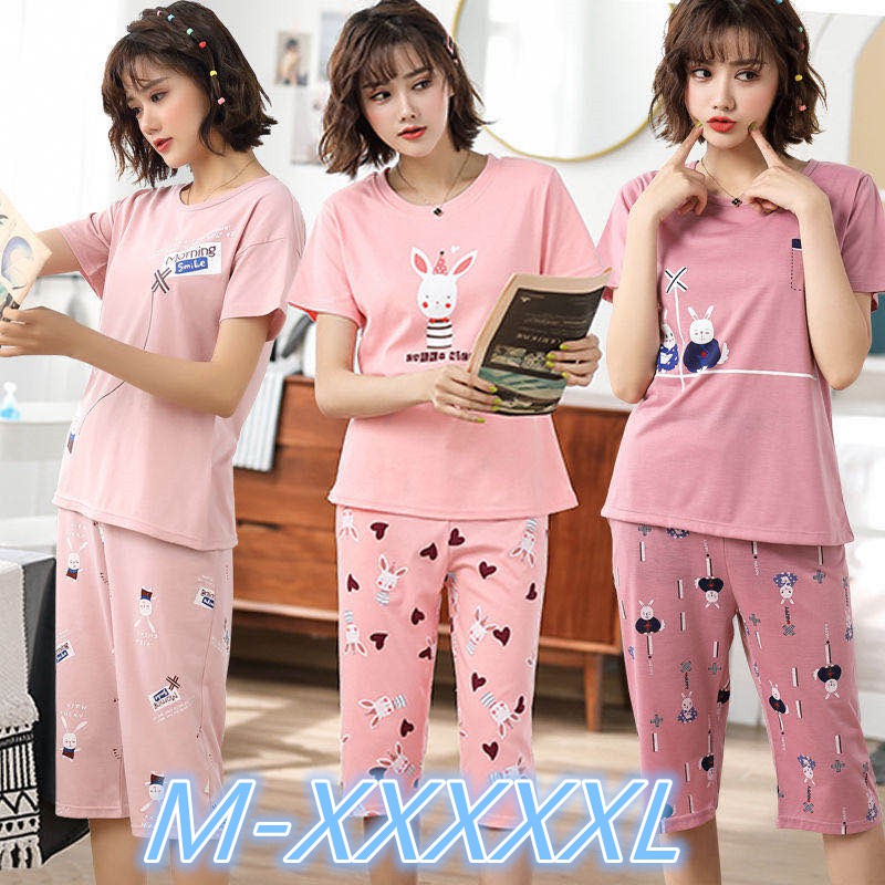 Bộ Đồ Ngủ Ngắn Tay Thời Trang Mùa Hè Dành Cho Nữ / Size M-5XL