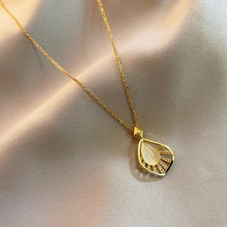 Mới Vòng cổ Mặt Đá opal Bằng Thép Titan Phong Cách Hàn Quốc Cho Nữ