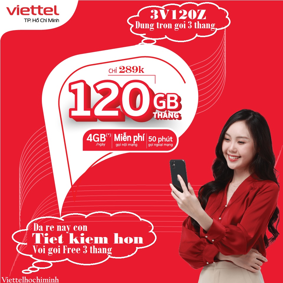 {TRỌN GÓI 3 THÁNG} Sim 4G Viettel gói V120Z miễn Phí gọi nội mạng dưới 20 phút và 4GB ngày