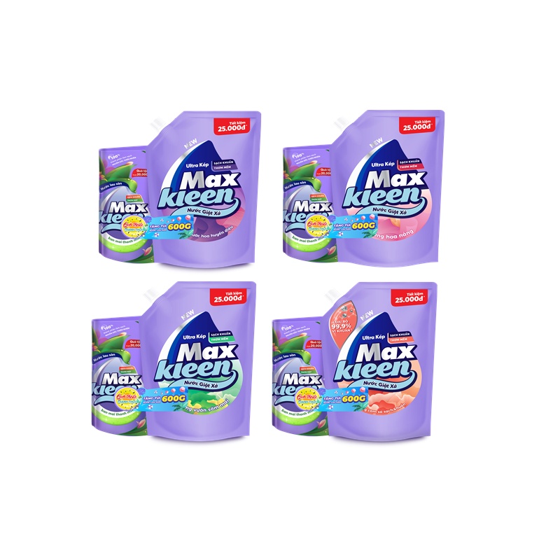 Combo Túi nước giặt xả MaxKleen 2.4kg/2.2kg + Túi nước lau sàn MaxKleen 600g