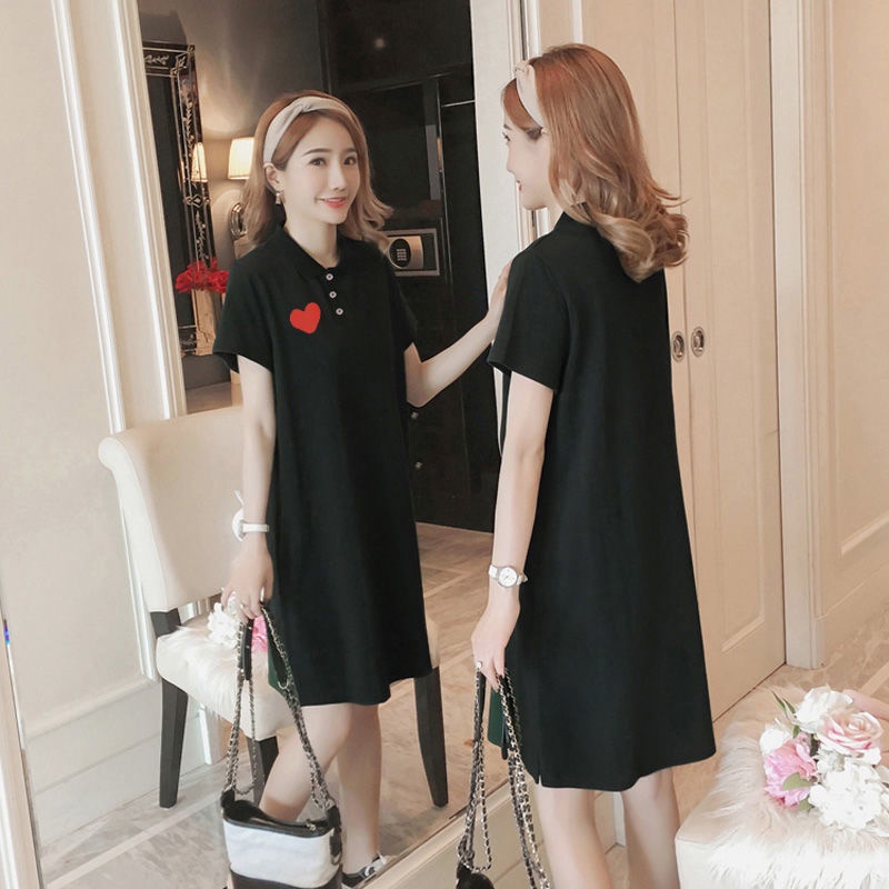 Đầm Thun polo Tay Ngắn Dáng Rộng Phong Cách Hàn Quốc Thời Trang Mùa Hè Cho Nữ