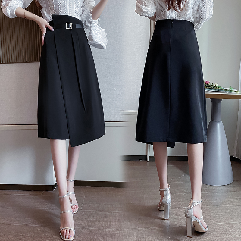 Spring and summer 2021 women's irregular A-skirt skirt, medium-length waistband skirt