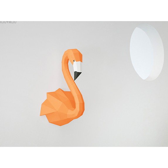 Mô hình giấy 3D DIY chim hồng hạc tự ráp treo trang trí tường