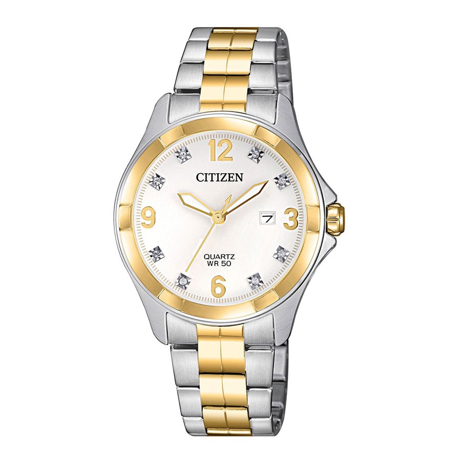 Đồng Hồ Nữ Citizen Đính Đá Swarovski Dây Thép Không Gỉ EU6084-57A - Mặt Trắng