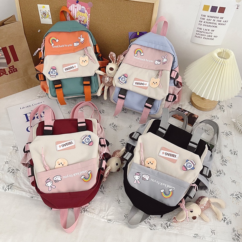 Ba lô Mini màu sắc tương phản phong cách Nhật Bản dễ thương cho nữ