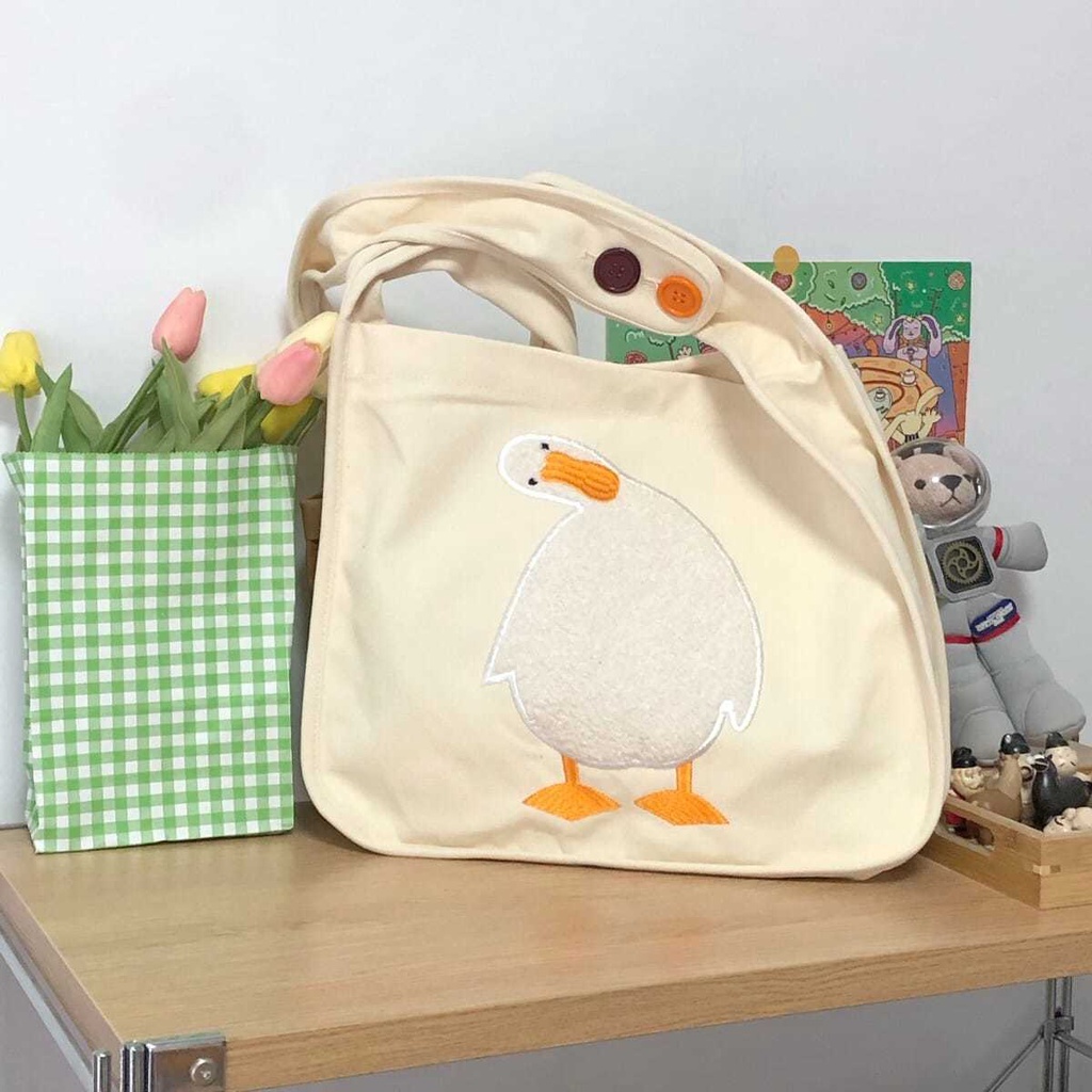 Túi Xách Canvas Cỡ Lớn Thêu Họa Tiết Hoạt Hình Phong Cách Hàn Quốc Xinh Xắn