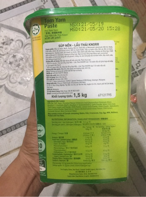 Súp nền lẩu thái Knorr Tom Yam Paste hũ 1,5kg