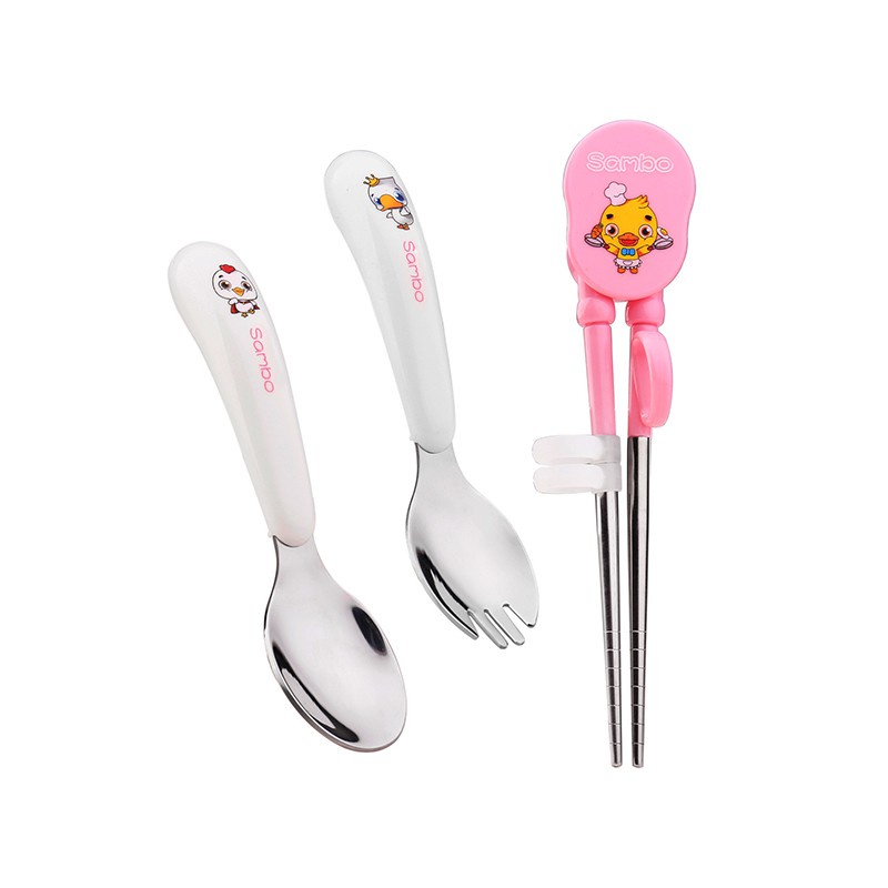 Bộ thìa nĩa kèm đũa xỏ ngón Sambo (Không hộp bộ như hình)