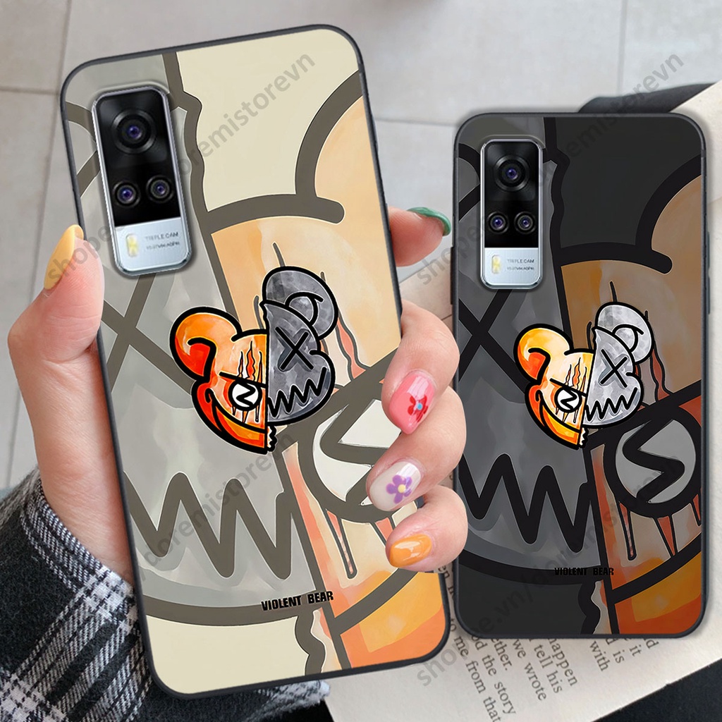 Ốp lưng Vivo Y51 2020 hình kaws, kith, bear brick nổi 3D phong cách độc đáo
