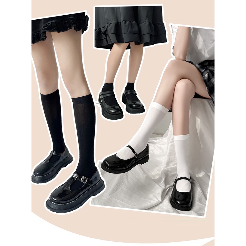 Jk Vớ Nhung Dài Qua Gối Màu Trắng/Đen- Lolita JK cosplay phong cách Nhật Bản chất siêu mịn changbonita