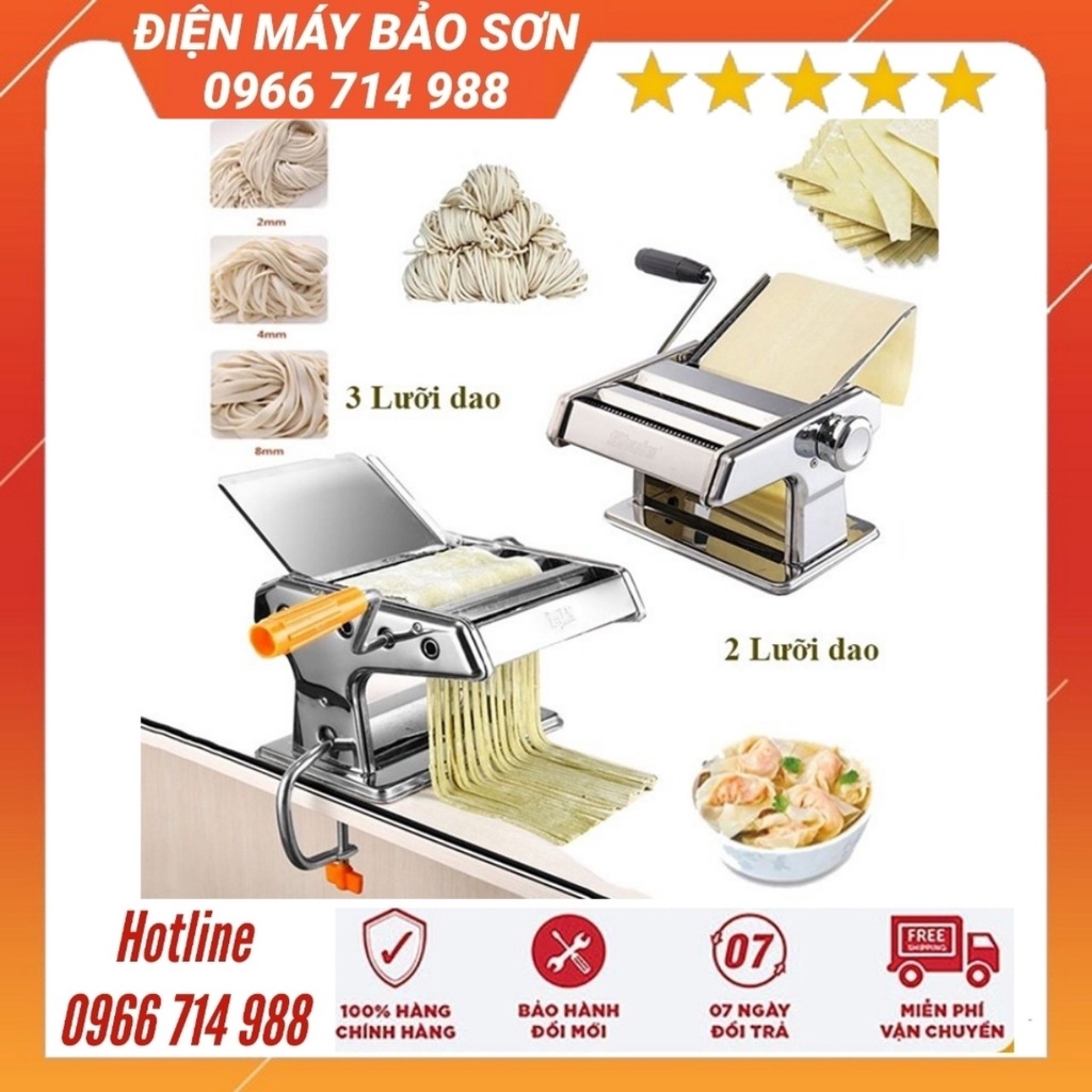 Máy Cán Bột Làm Mì Tươi Quay Tay 2 3 Lưỡi Cắt Inox Dùng Gia Đình Tiện Dụng Bảo Hành 3 Tháng