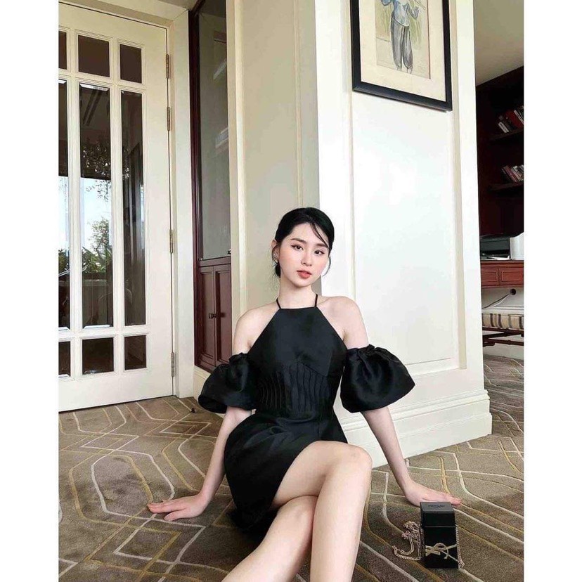 Đầm dự tiệc cổ yếm tay rớt chất phi dầy dặn - Rebecca