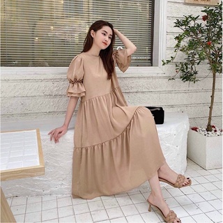 Đầm váy kem tay bèo tầng