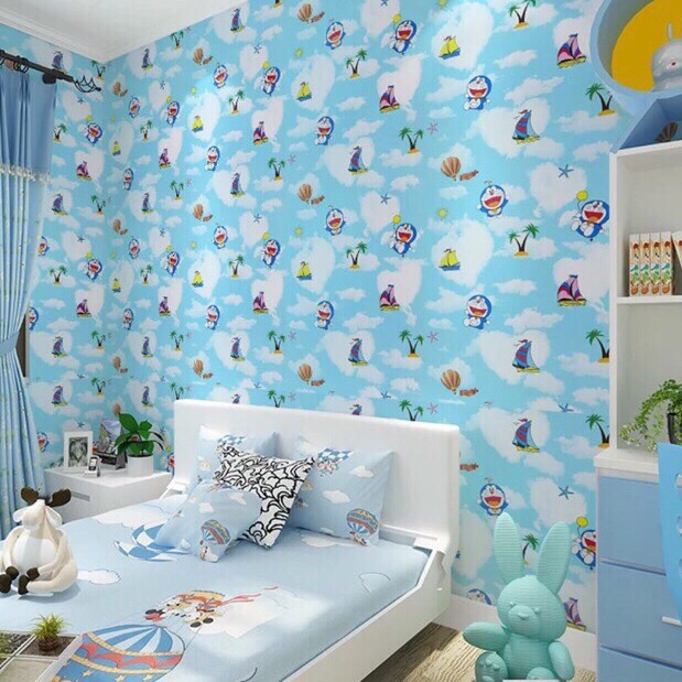 XẢ 10m Giấy dán tường Doremon bầu trời có sẵn keo khổ rộng 45cm