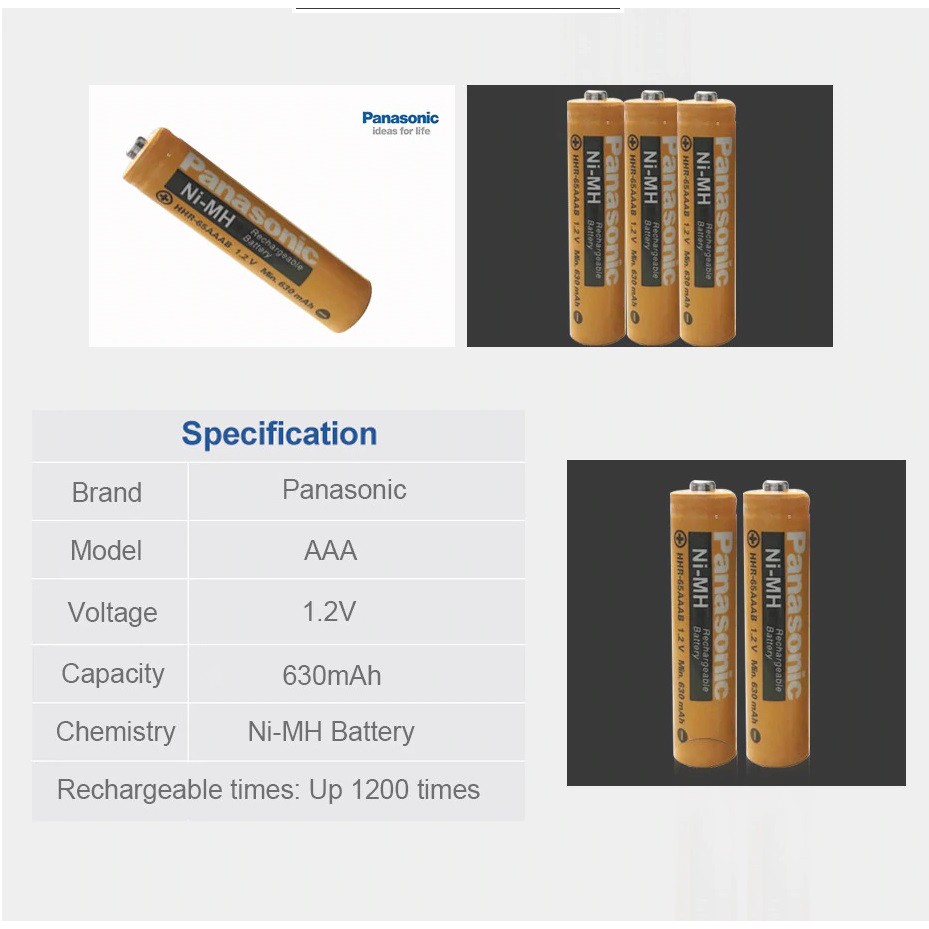 Combo 2 viên Panasonic Hiệu Suất Cao pin AAA 1500 lần sạc NI-MH 1.2v