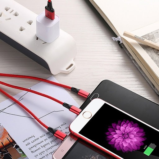 [SẠC NHANH] Cáp Sạc Đa Năng 3 Đầu : Lightning - Type C - Micro USB. Sạc Tốc Độ Cao