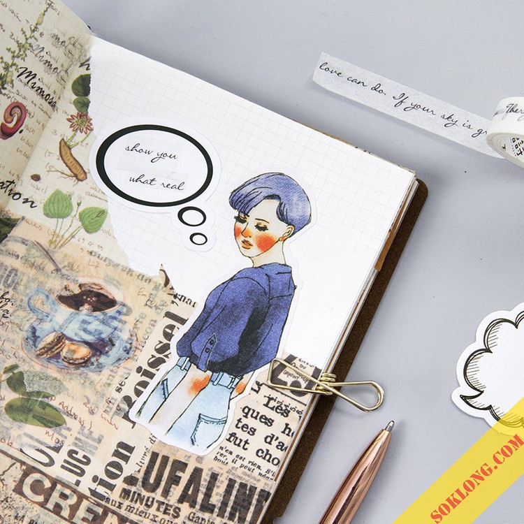 Bộ 45 sticker viền hội thoại hình khung bóng chat, nhãn dán trang trí bưu thiếp, sổ take note STI30