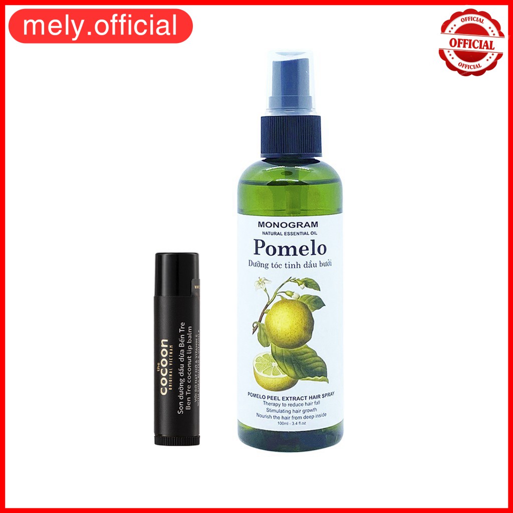 Combo giảm rụng tóc, môi căng mọng gồm Dưỡng Tóc Tinh Dầu Bưởi Pomelo 100ml + Son dưỡng môi dầu dừa bến tre COCOON 5g