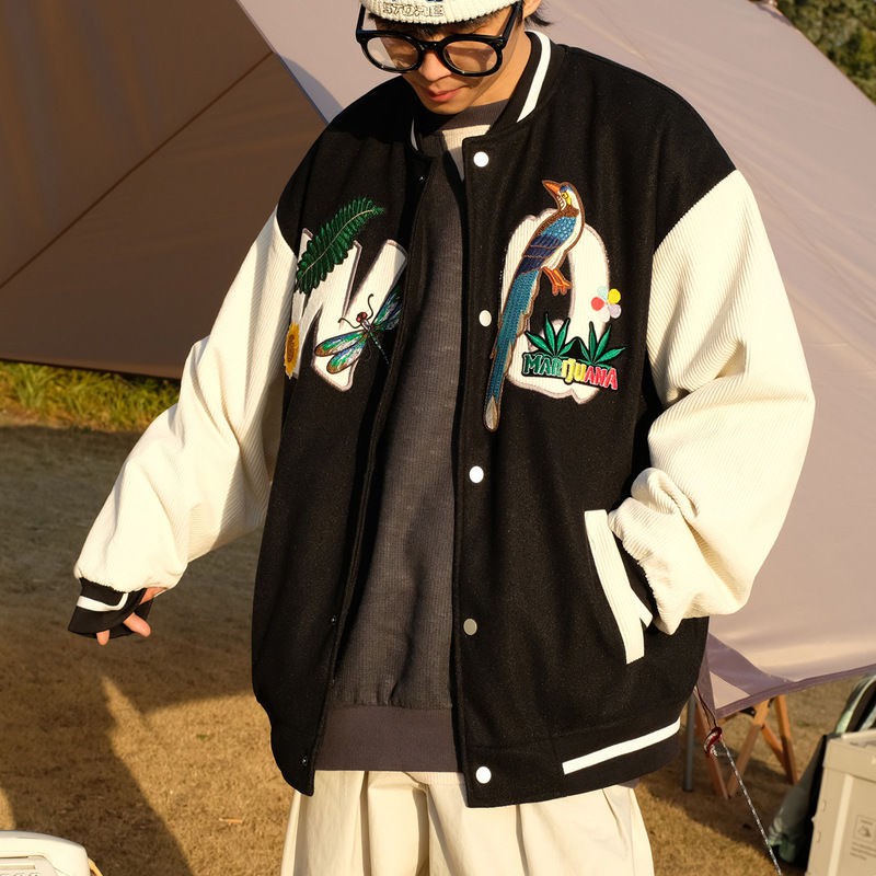 Áo Varsity jacket Animal Tee-ayy hình thêu tay nhung