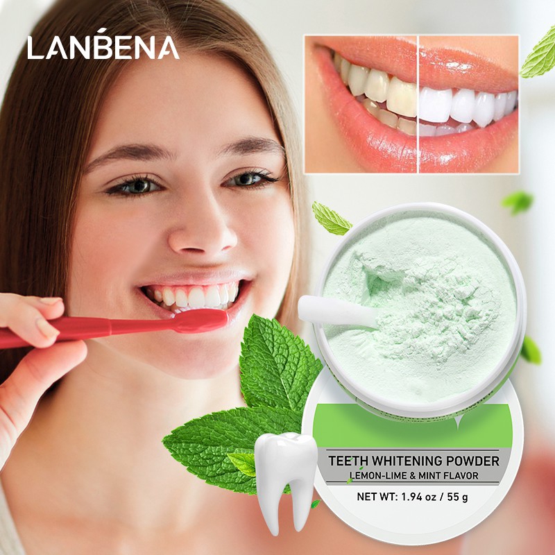 Bột Làm Trắng Răng LANBENA Hương Chanh Lanbena An Toàn Giúp Chăm Sóc Răng Miệng 55g