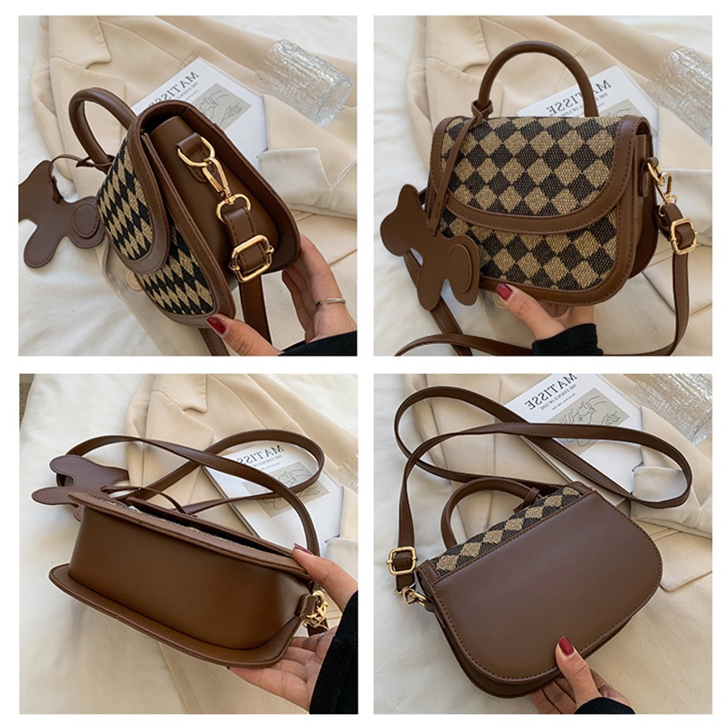 Túi đeo chéo nữ MiDi hình hộp trendy họa tiết káro mix nhiều phong cách
