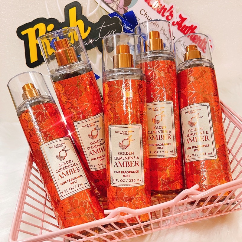 GOLDEN CLEMENTINE &amp; AMBER - Xịt Thơm Body Mist Bath &amp; Body Works Usa