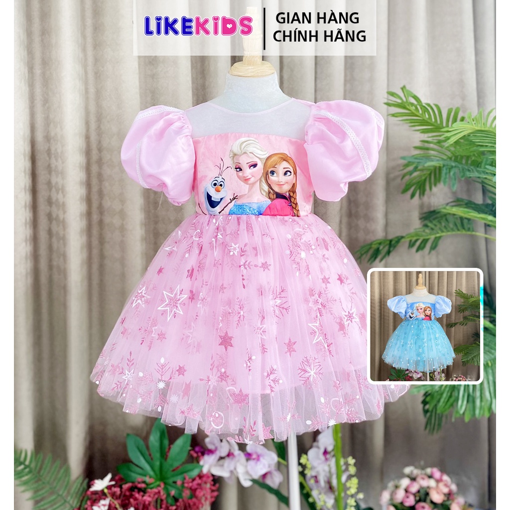 Đầm công chúa ELSA bé gái LIKEKIDS váy họa tiết xinh xắn cho trẻ em từ 1 tuổi đến 10 tuổi đi học mẫu giáo tiểu học - E9