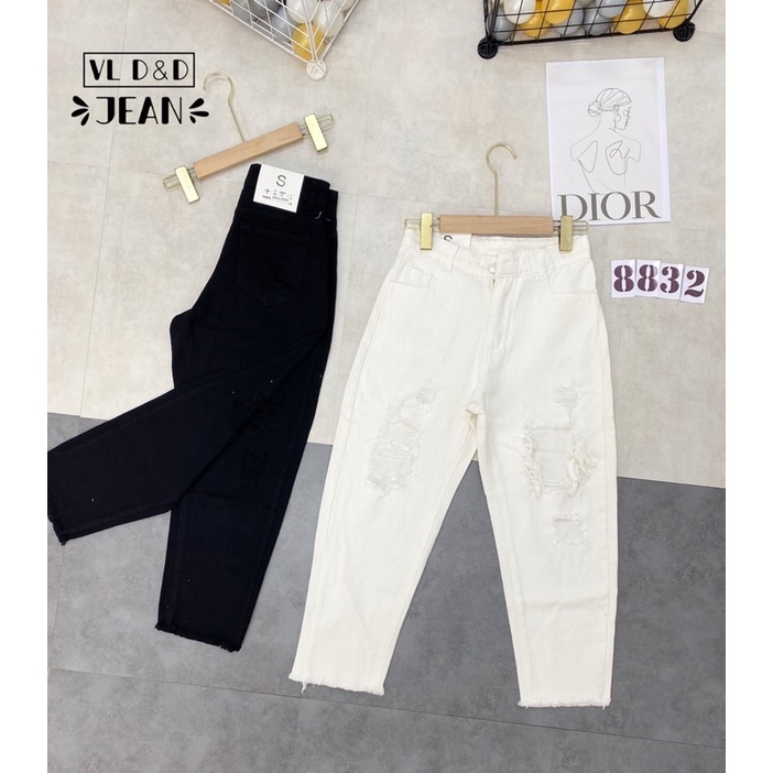 ▶️ Quần bò baggy rách 2 màu trắng, đen siêu đẹp. Size S M L