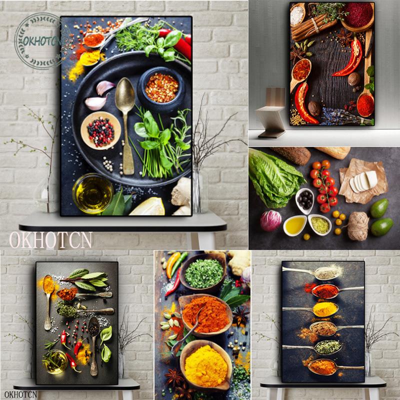 Rau ngũ cốc Gia vị Nhà bếp Tranh canvas Cuadros Scandinavian Áp phích và In Bức tranh Tường Nghệ thuật Trang trí Phòng khách
