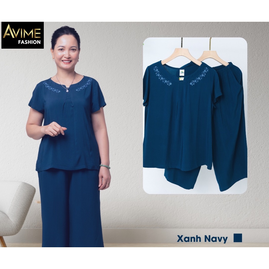 Bộ Lanh Cho Mẹ - Bộ Mặc Nhà Trung Tuổi Cổ Tàu Thêu Hoa Đẳng Cấp -Set Đồ Mặc Nhà Quà Tặng Cho Mẹ