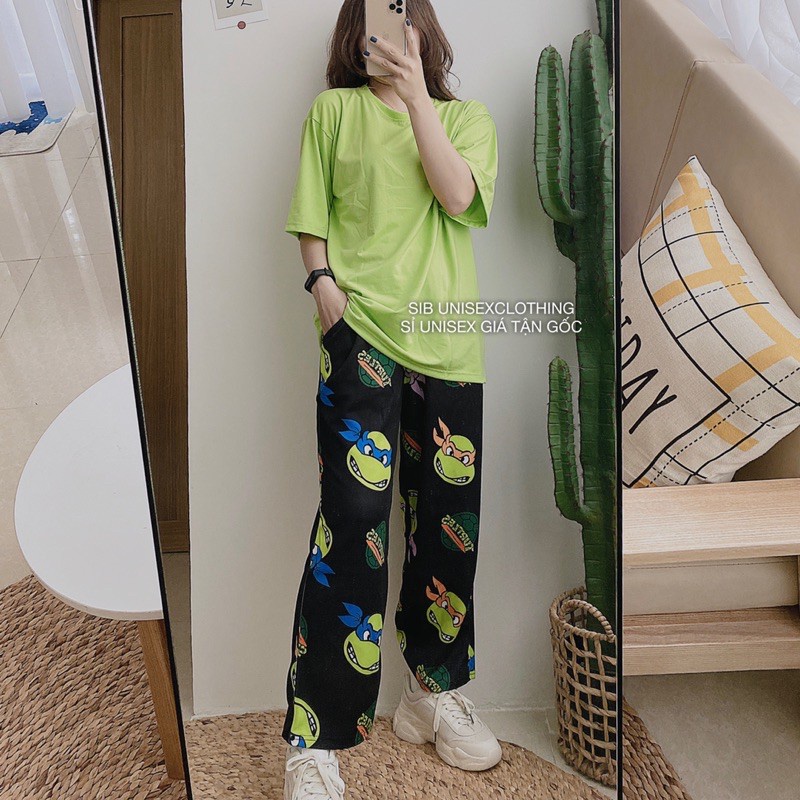 Quần suông ống rộng hoạ tiết hoạt hình quần jogger hoạ tiết nam nữ full size