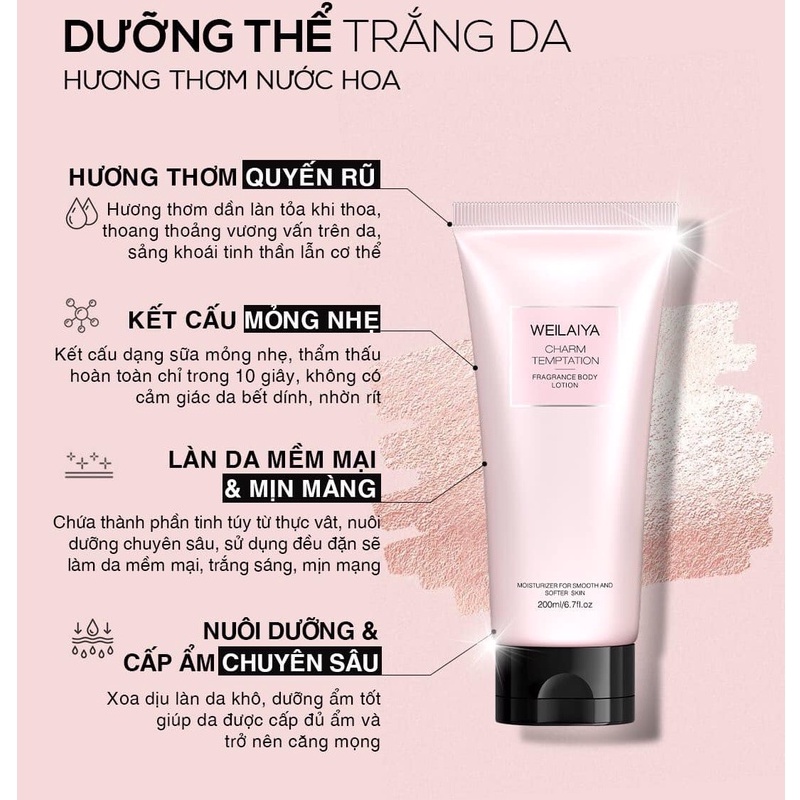 Dưỡng thể trắng da Weilaiya Body Lotion cấp ẩm 3 tầng hương nước hoa 200ml