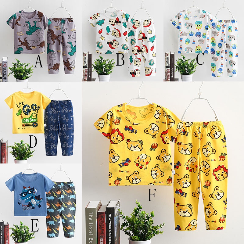 Bộ đồ ngủ tay ngắn in hoạt hình thoáng khí phong cách Hàn Quốc cho bé trai