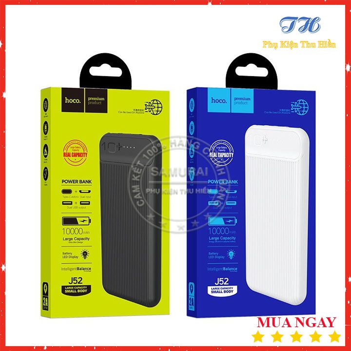 Pin Dự Phòng Polymer A+ 2 Cổng USB 2.0A 10000 mAh Hoco J52 - Đèn Led